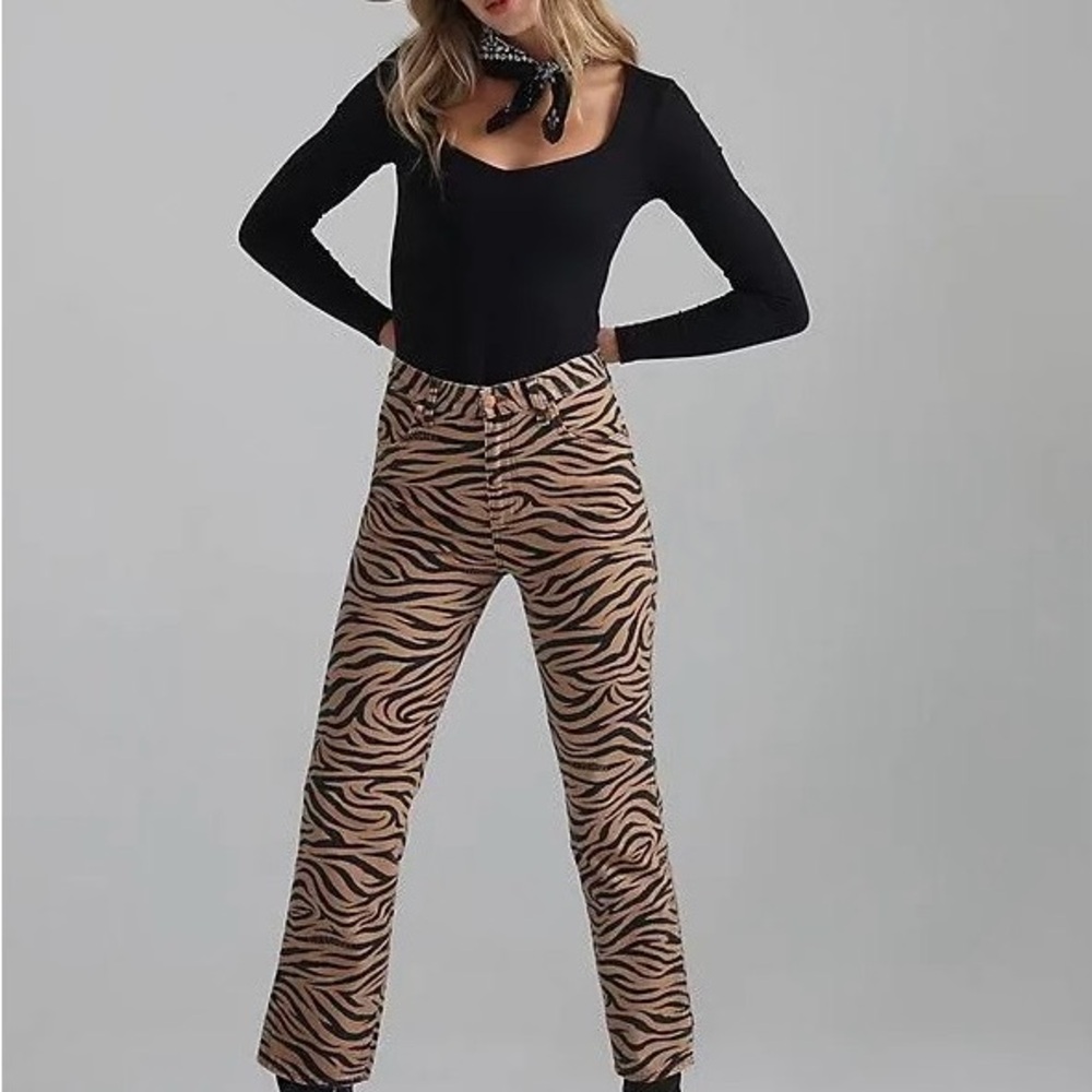 Wrangler Zebra Print Straight Leg Jeans - Black and Tan